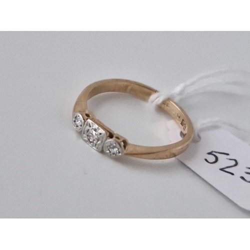 523 - A Diamond Three Stone Ring 9Ct Size O