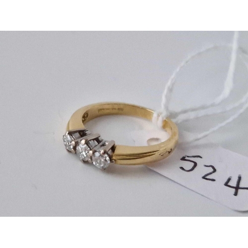 524 - A Diamond Three Stone Ring 18Ct Gold Size I