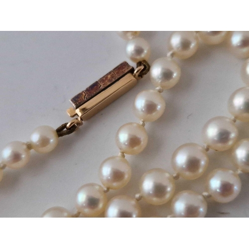 53 - A String Of Good Quality Pearls With Victorian Emerald And Diamond Clasp 16 Inch