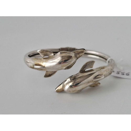 555 - A Silver Dolphin Bangle 42 Gms