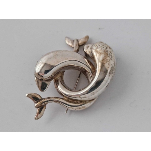 556 - Two Silver Dolphin Brooches 27 Gms