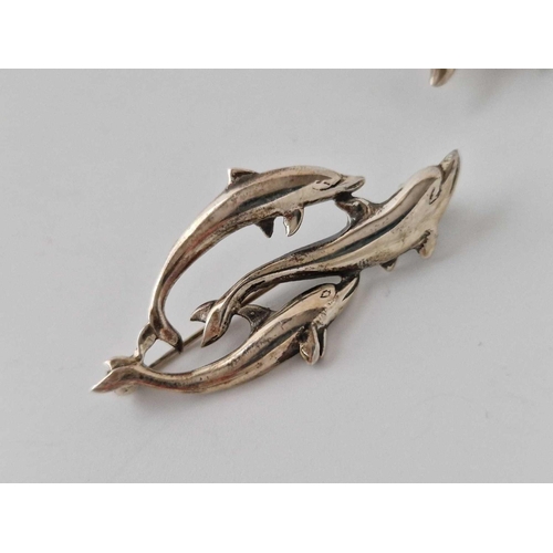 556 - Two Silver Dolphin Brooches 27 Gms