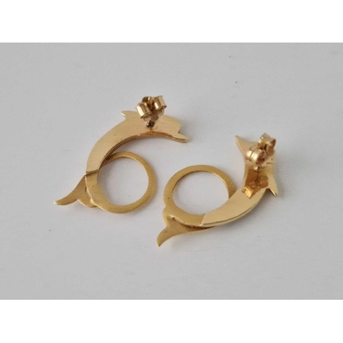 558 - A Pair Of Large Dolphin Earrings 14Ct Gold 4.5 Gms