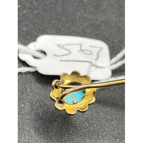 567 - A Antique Turquoise And Pearl Stick Pin