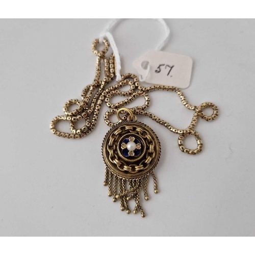 57 - A Victorian Enamel Diamond And Earl Tassel Pendant With Memorial Locke Back On Snake Link Chain 18 I... 