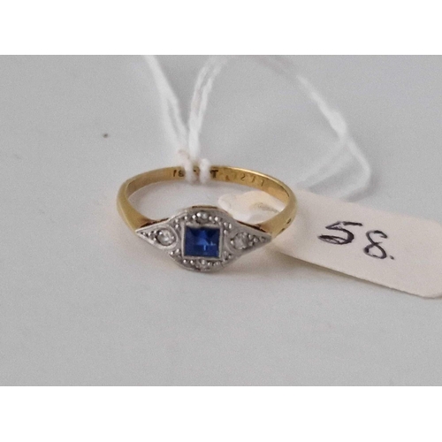 58 - A Art Deco 18Ct Gold And Platinum Sapphire And Diamond Ring Size K