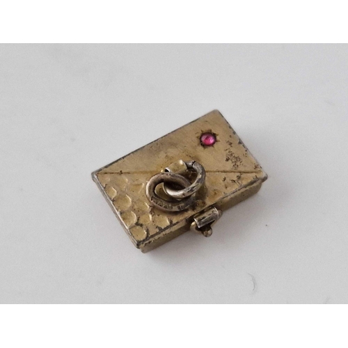 59 - A Edwardian Novelty Silver Gilt Envelope Charm Containing A Valentine Red Enamel Heart Boxed