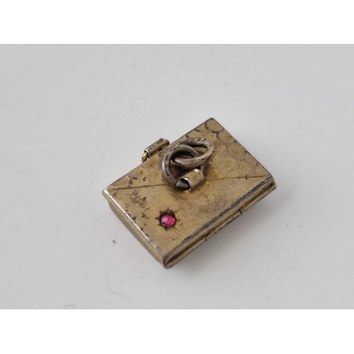 59 - A Edwardian Novelty Silver Gilt Envelope Charm Containing A Valentine Red Enamel Heart Boxed