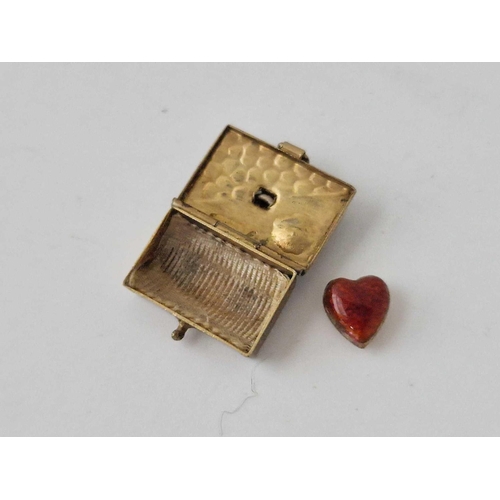 59 - A Edwardian Novelty Silver Gilt Envelope Charm Containing A Valentine Red Enamel Heart Boxed