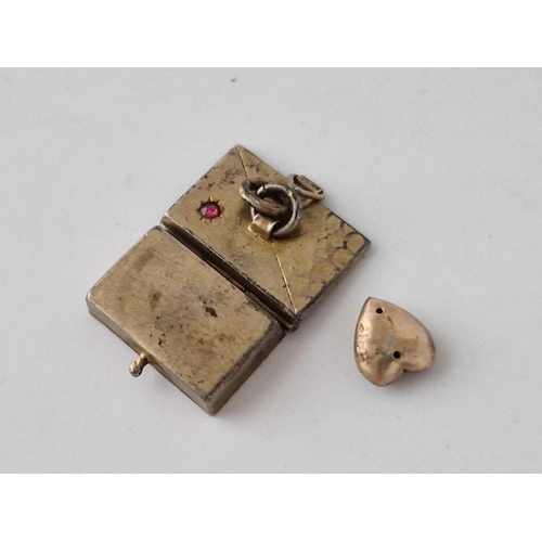 59 - A Edwardian Novelty Silver Gilt Envelope Charm Containing A Valentine Red Enamel Heart Boxed