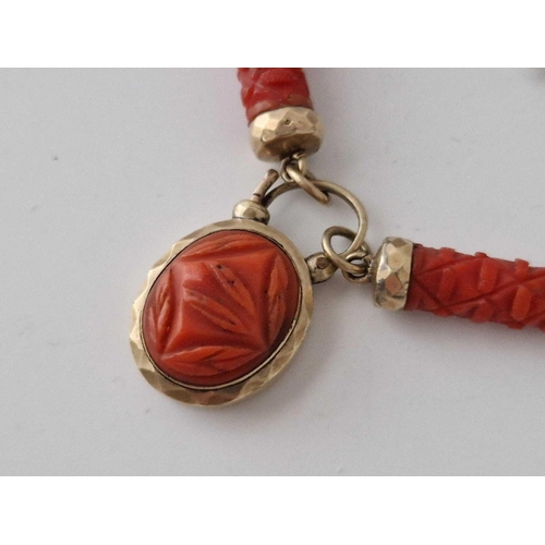 60 - A Victorian Carved Coral And Gold Bracelet With Padlock 6 Inch