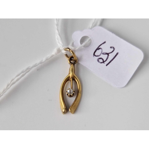 631 - A Antique Wish Bone Charm With Diamond 15Ct Gold