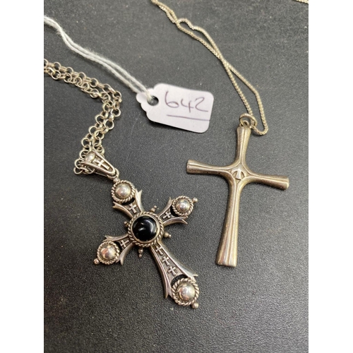 642 - A Large Silver And Onyx Gothic Pendant And J Avery Silver Descending Dove Crucifix Pendant Necklace