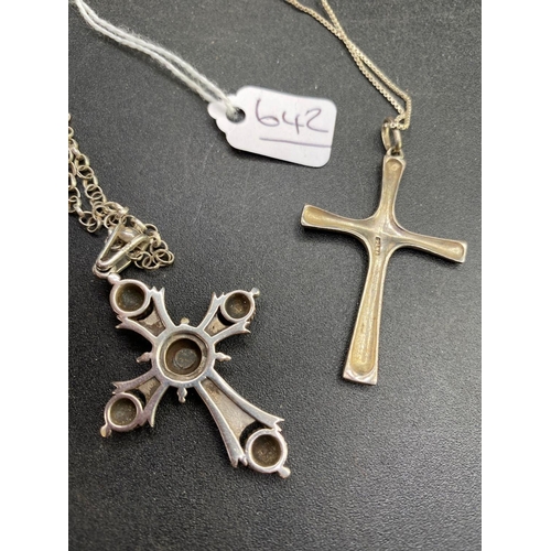 642 - A Large Silver And Onyx Gothic Pendant And J Avery Silver Descending Dove Crucifix Pendant Necklace