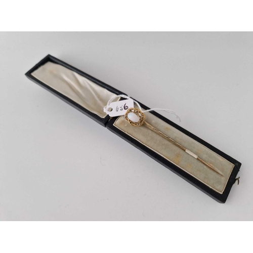 656 - A Boxed Gold Opal And Rose Diamond Stick Pin