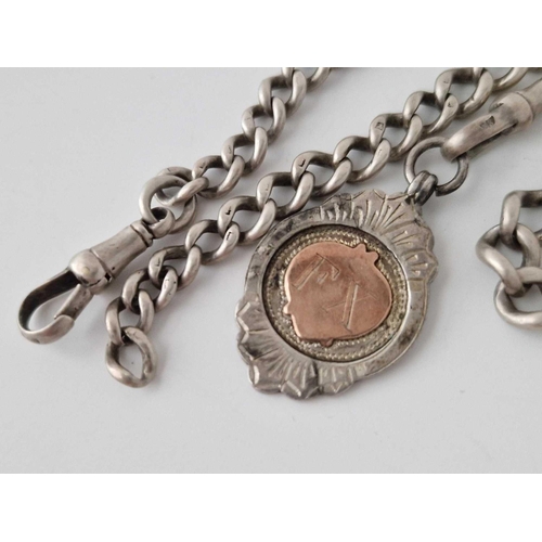 675 - Two Silver Albert Chains With Fob 51 Gms