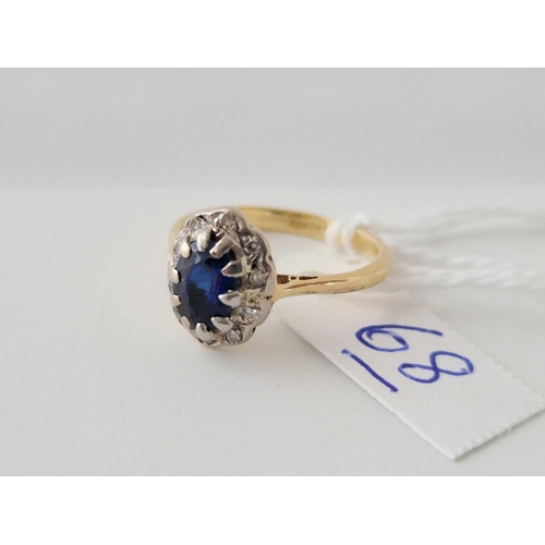 68 - Vintage Sapphire & Diamond 18Ct Gold Ring Size L 3G