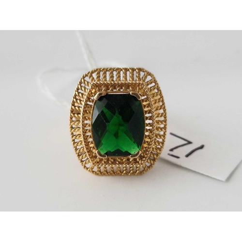 71 - A Heavy Large 21Ct Gold (Marked) Green Stone Indian Ring Size P � 6.3G