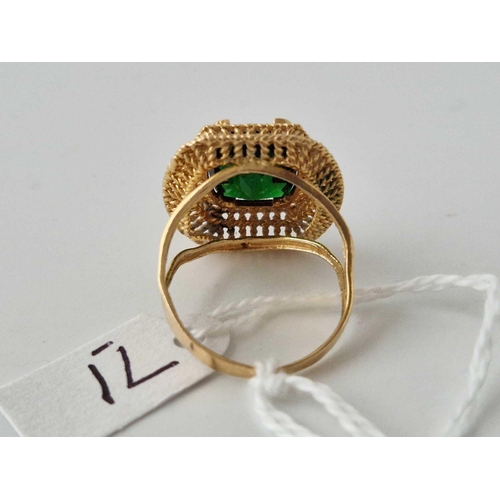 71 - A Heavy Large 21Ct Gold (Marked) Green Stone Indian Ring Size P � 6.3G