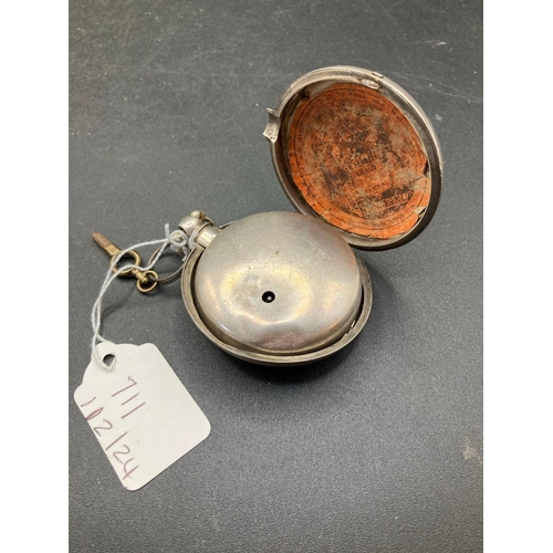 711 - A Silver Pair Pocket Watch With Key Missing Hands