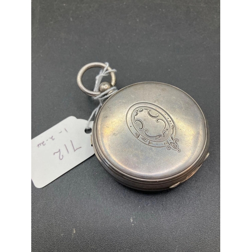 712 - A Chronograph Silver Pocket Watch With Seconds Sweep