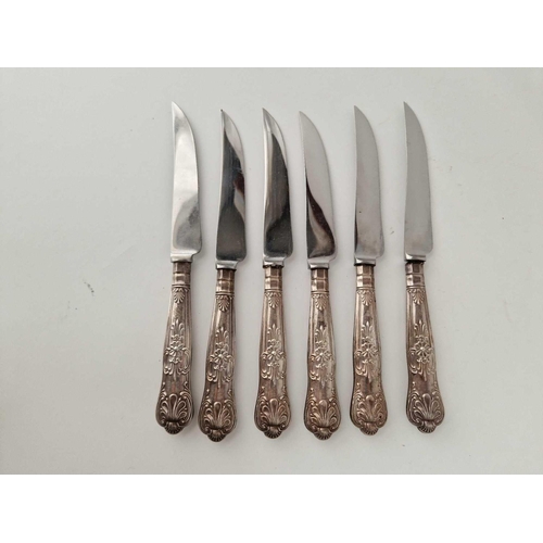 817 - A Set Of Six Queens Pattern Silver Handled Steak Knives With Ss Blades