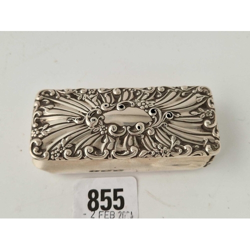 855 - An Embossed Oblong Box, Hinged Cover, 3.5 Inches Wide, Birmingham 1900, 56 G.