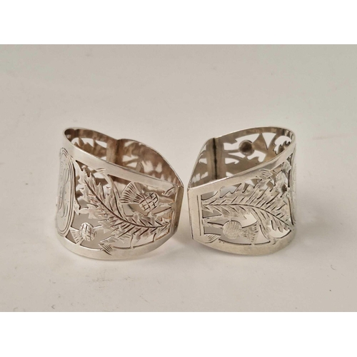 856 - A Pair Of Thistle Decorated Pierced Napkin Rings, D-Shaped, Birmingham 1904, 57 G.