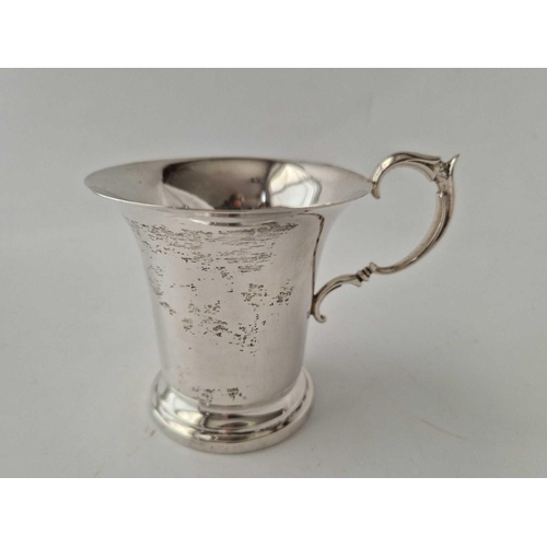 877 - A Christening Mug With Leaf Capped Scroll Handle, 3.5 Inches High, Sheffield 1919, 131 G.