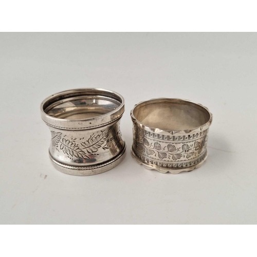 895 - Two Leaf Engraved Napkin Rings, One Birmingham 1908, 39 G.