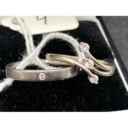 9 - A 9Ct Band Ring Size P And 9Ct Three Stone Diamond Ring Size O 3.2 Gms Inc.