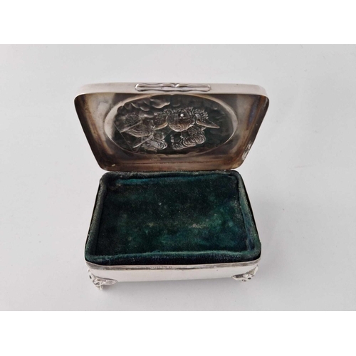 934 - An Oblong Angel Top Jewel Box On Four Scroll Feet, 4.5 Inches Wide, Birmingham 1903 By Hm