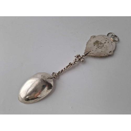 947 - Large Dutch Silver Hanging Spoon With Embossed Panel. 10.5 In Long. 145 Gm