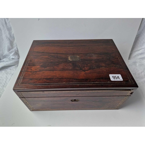 954 - Victorian Rosewood Box With 10 Silver Mounted Jars, Ink Pots Etc. London 1833