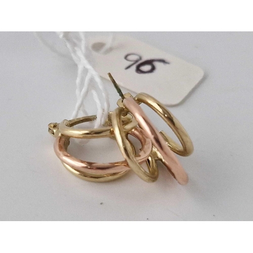 96 - A Pair Of Two Colour Triple Hoop Earrings 1.8 Gms