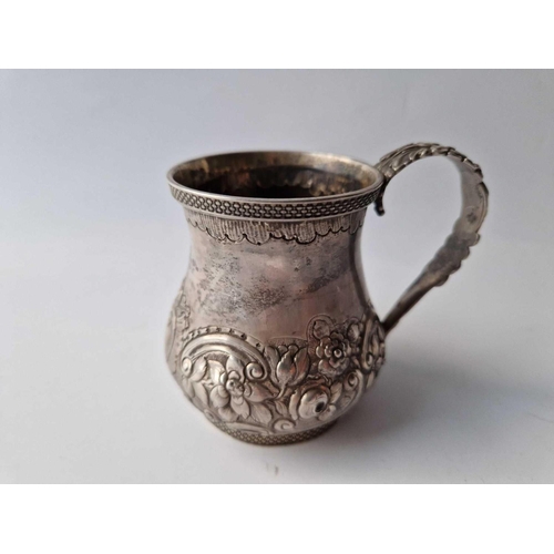 968 - Georgian Christening Tankard Decorated With Flowers And Scrolls. 3.5 In High. London 1821 By I C W R... 