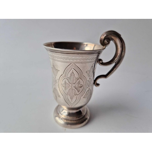 971 - Victorian Christening Mug With Scroll Handle. 4.5 In High. Birmingham 1870 By H & T. 108 Gms