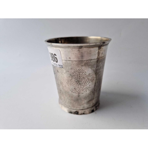 986 - An Antique Continental Beaker Engraved With Flowers On Matted Ground, 4 Inches High, 105 G.