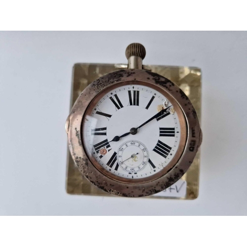 997v - A Large Clock Inkwell With Hinged Cover And Cut Glass Body, 4 Inches Wide, London 1906