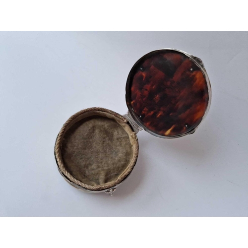 998h - An Attractive Ring Box With Tortoise Shell Inset Cover One Three Pad Feet, 4 Inches Diameter, Birmin... 