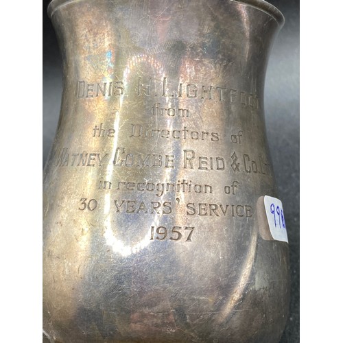 998p - A Pint Tankard With Leaf Capped Handle, 5 Inches High, Birmingham 1965 375 G