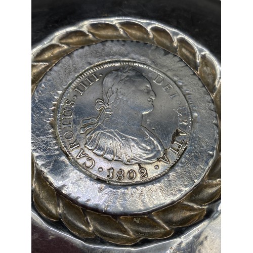 999 - A Continental Silver (900 Standard) Arms Dish Inset With A Coin And Date 1802, 8.5 Inches Diameter 3... 