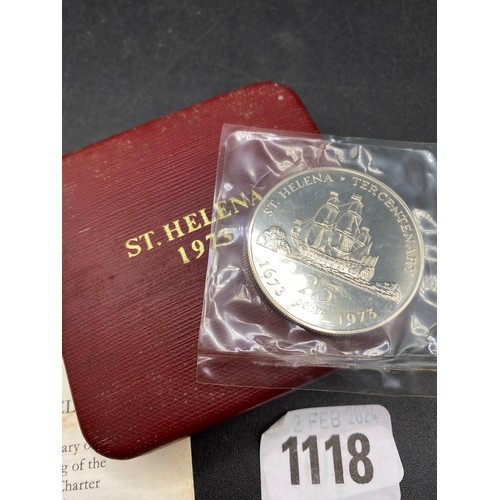 1118 - St Helena 1973 Proof Silver Crown