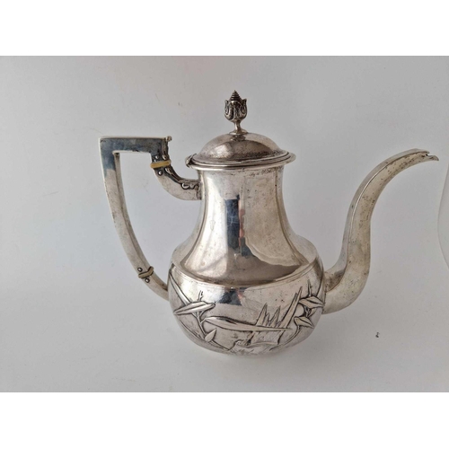 1023 - Chinese coffee pot the oval body decorated with foliage . 8.5 in hgh  By U K ?.690 gm