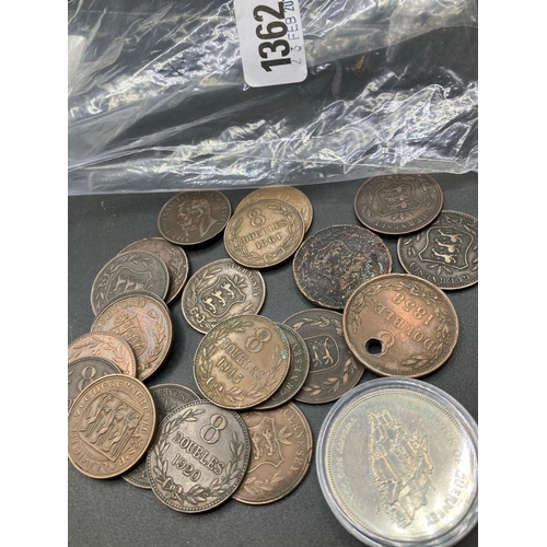 1362 - Bag of Jersey and Guernsey coins and 25 pence 1977 Guernsey commemorative coin