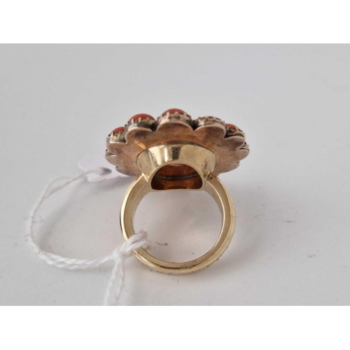 137 - A ANTIQUE CORAL MOUNTED MOURNING RING SIZE M � 15.1 GMS