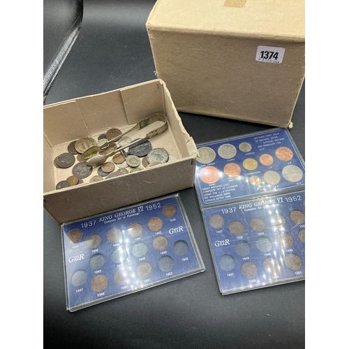 1374 - Box of sundry coins and medals