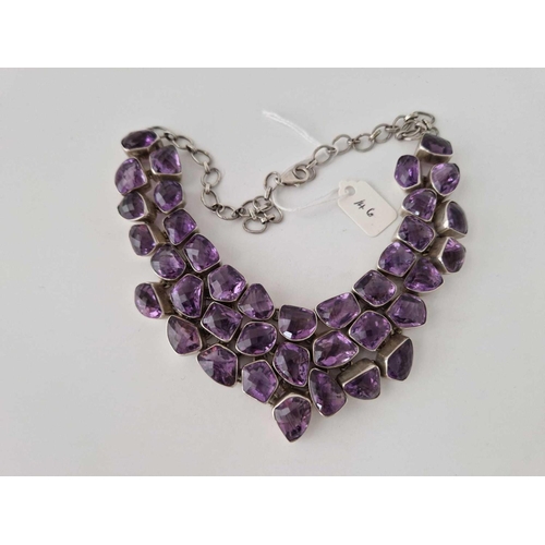 146 - A silver and amethyst collar necklet, 16 inch, 121 g