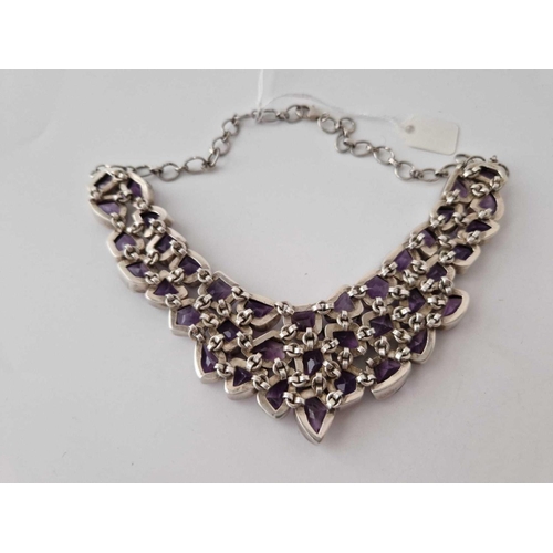 146 - A silver and amethyst collar necklet, 16 inch, 121 g