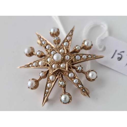 157 - A pearl star brooch 9ct 8.5 gms